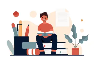 man is sitting on a book and reading a book PNG
